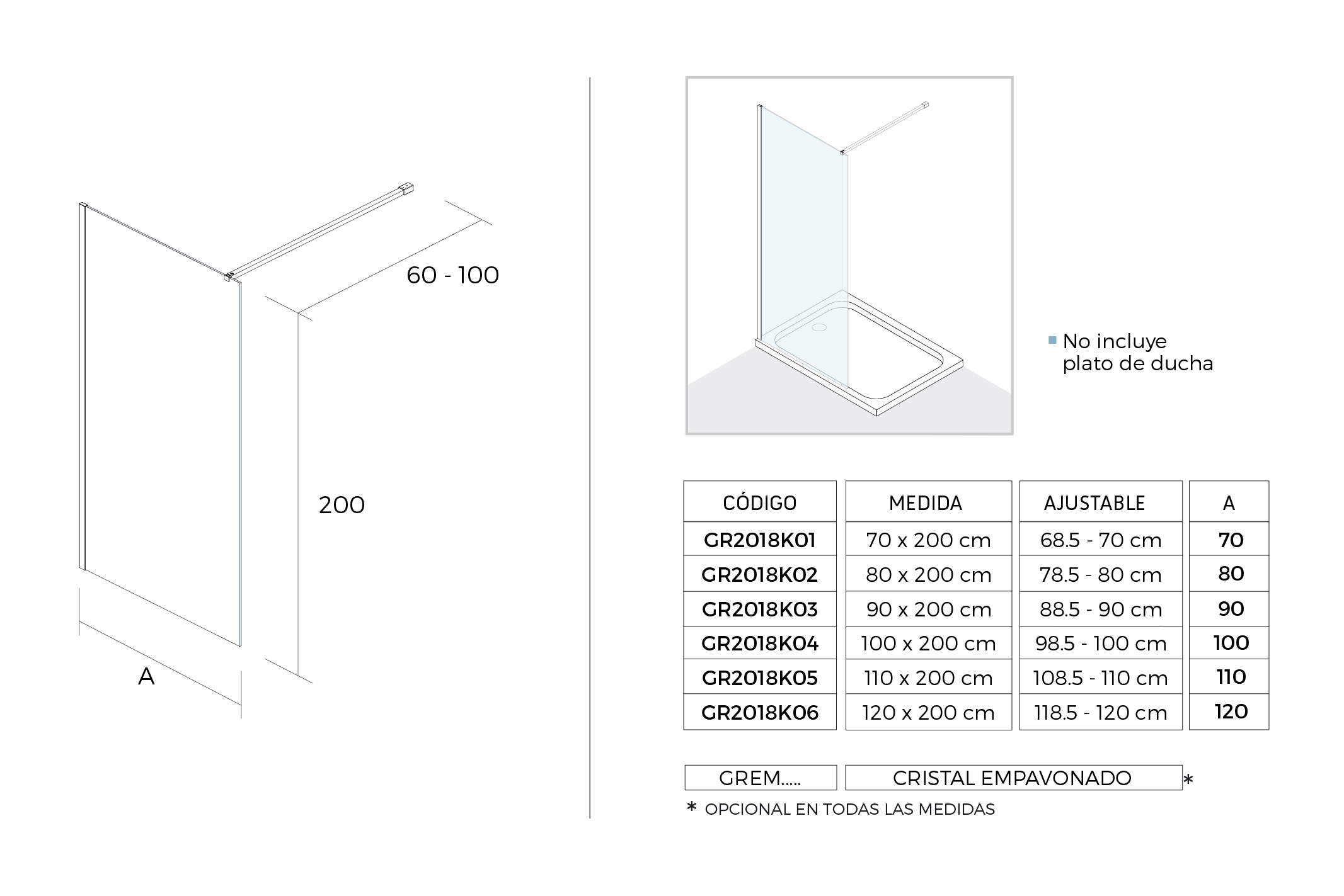 Mampara Kristall Cristal Fijo para Plato Ducha / Wasser