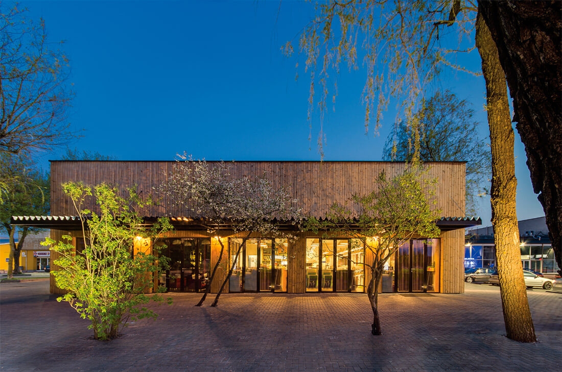 Lunawood Thermowood Façade in Ogmios City Public Space