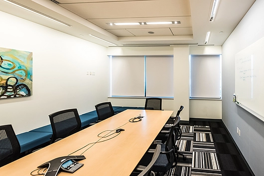 Bead Clutch-Operated FlexShade & Motorized FlexShade‑Dual Roller in Boston Scientific | Dealer: Bright Window Coverings | Architect: Margulies Perruzzi | Photographer: Alan Wycheck Photography | Fabric: Phifer Infinity 2 - 5% openness