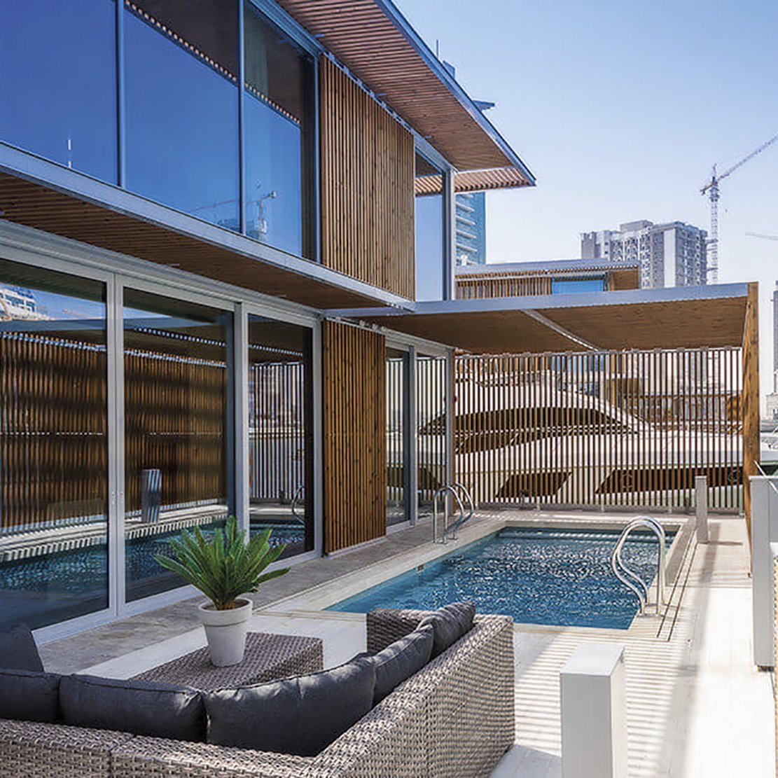 Lunawood Thermowood Façade in Marasi Water Homes in Dubai