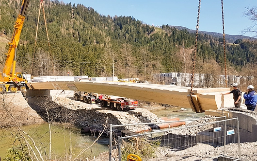 Installation of one of the bridge elements on site © Plankensteiner