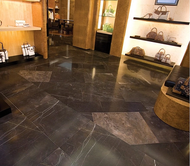Natural stone tiled on floor of boutique