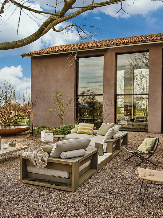 Flexform Furniture | Sofa System - Hamptons + Chair - Peter + Ottoman - Echoes Outdoor