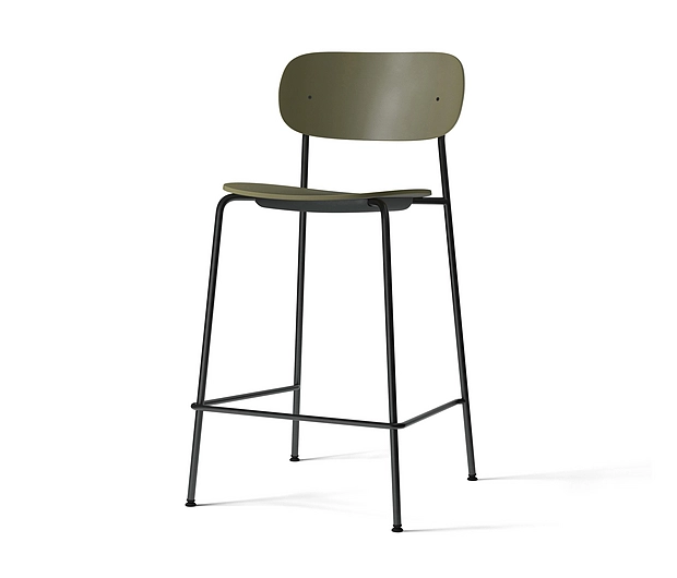 Co Counter Chair, Black Steel | Olive Plastic
