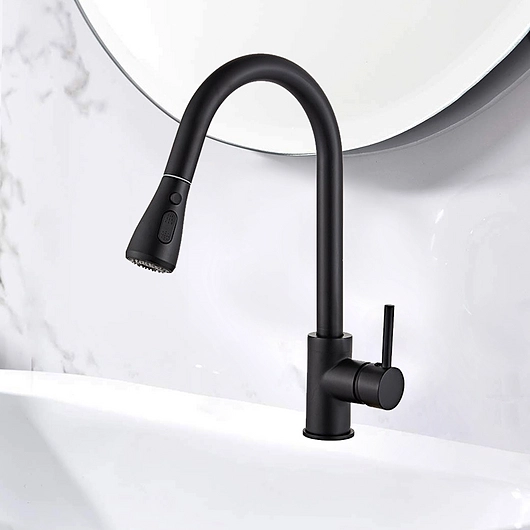 Kitchen Faucets - 360 rotation, pull out sprayer, two way flow - black