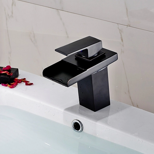 Waterfall Faucet - Deck Mount Sink Faucet - Matte Black