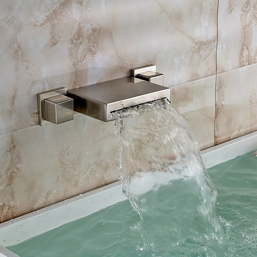 Waterfall Faucet - Sacramento Wall Mount Double Handle Bathtub Faucet - Brushed Nickel