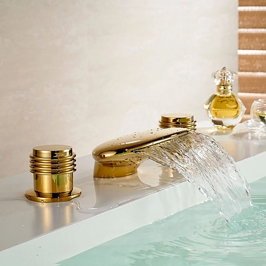 Waterfall Faucet - Dual Handle Bathtub Faucet Set - Gold