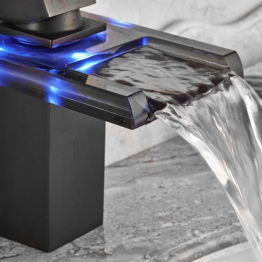 Waterfall Bathroom Sink Faucet - Lenox LED Color Changing - Oil Rubbed Bronze