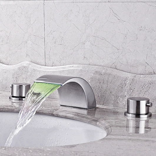 LED Color Changing Faucets - Fernie Deck Bathroom Sink Waterfall Faucet