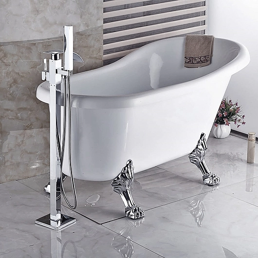 Valence Freestanding Bathub Faucet - Floor Mounted with Handheld Spray - Chrome