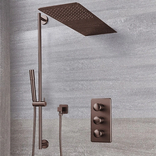 Basic Shower Set - Thermostatic Light Oil Rubbed Bronze Waterfall & Rainfall Shower Set - Light Oil Rubbed Bronze
