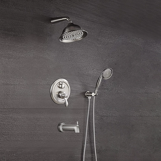 Basic Shower Set - FontanaShowers Shower Set With Single Handle Mixer Tub Spout & Handshower - Brushed Nickel 