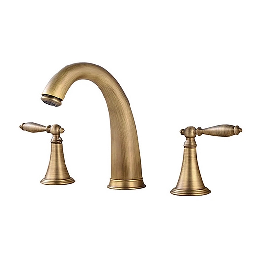 Reno Antique Brass Deck Mount Dual Handle Sink Faucet