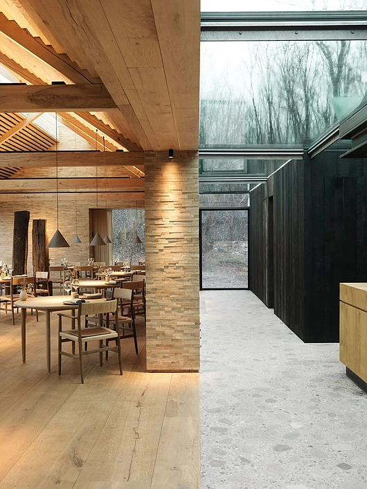 Solid wooden floors, walls, and ceilings in noma Restaurant