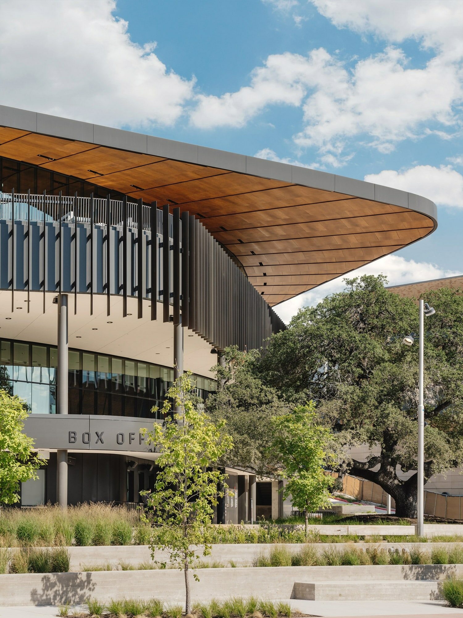 Curved Wooden Soffit in the UT Moody Center Arena