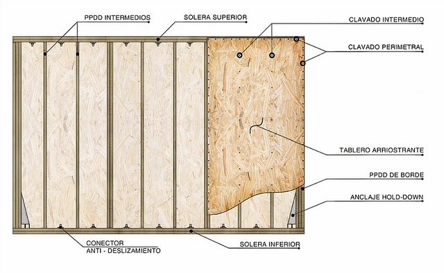 Componentes de un muro estructural de madera
