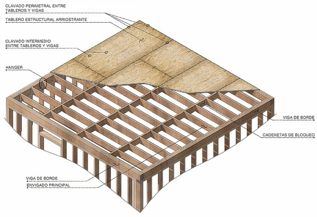 Componentes de un entramado de piso de madera