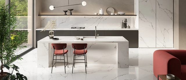 Kitchen countertop in Bianco Minerva quartz