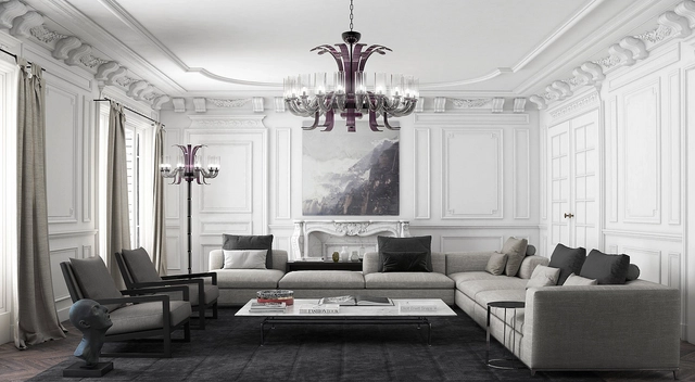 Murano Glass Chandelier and Floor Lamp at a French Apartment