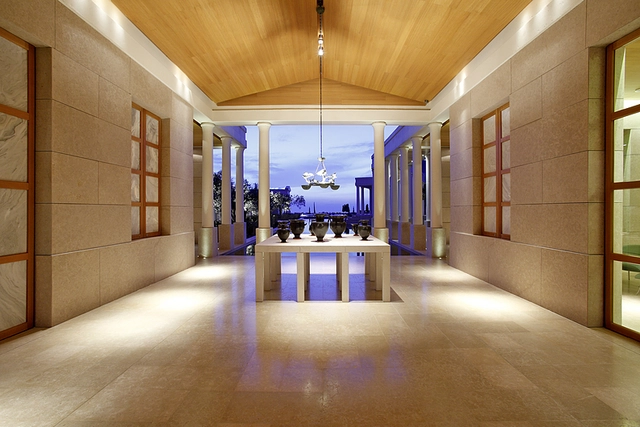 Amanzoe marble flooring and cladding, windows and doors with Silver Cloud and Sinai Pearl