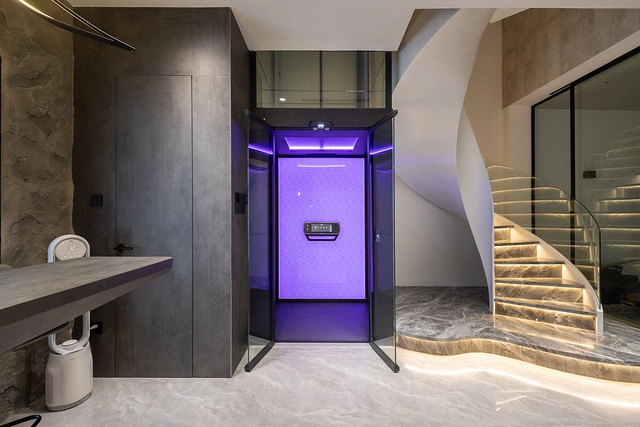 Glass Lift and Modern LED Staircase in Vietnam Home