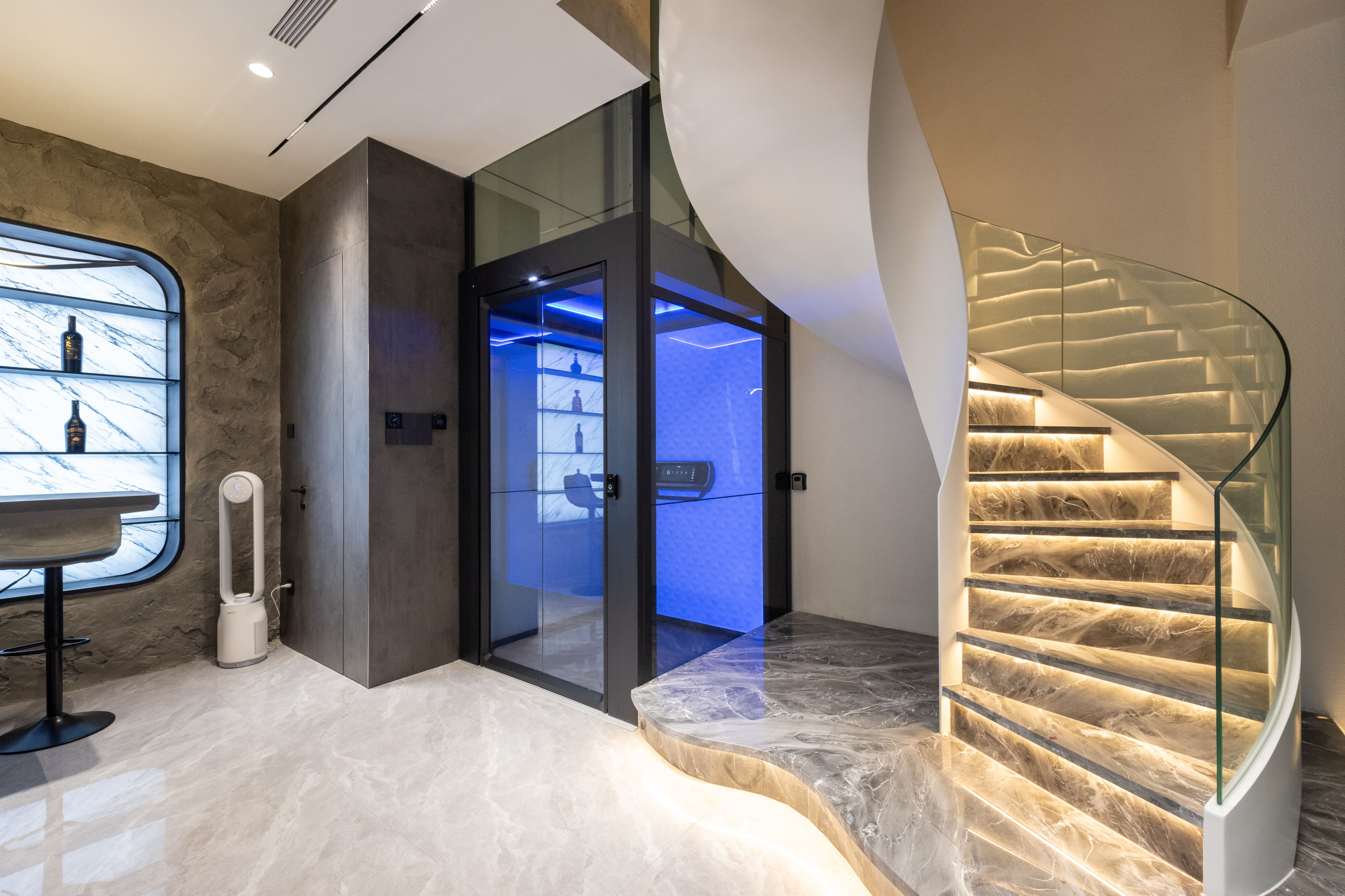 Glass Lift and Modern LED Staircase in Vietnam Home