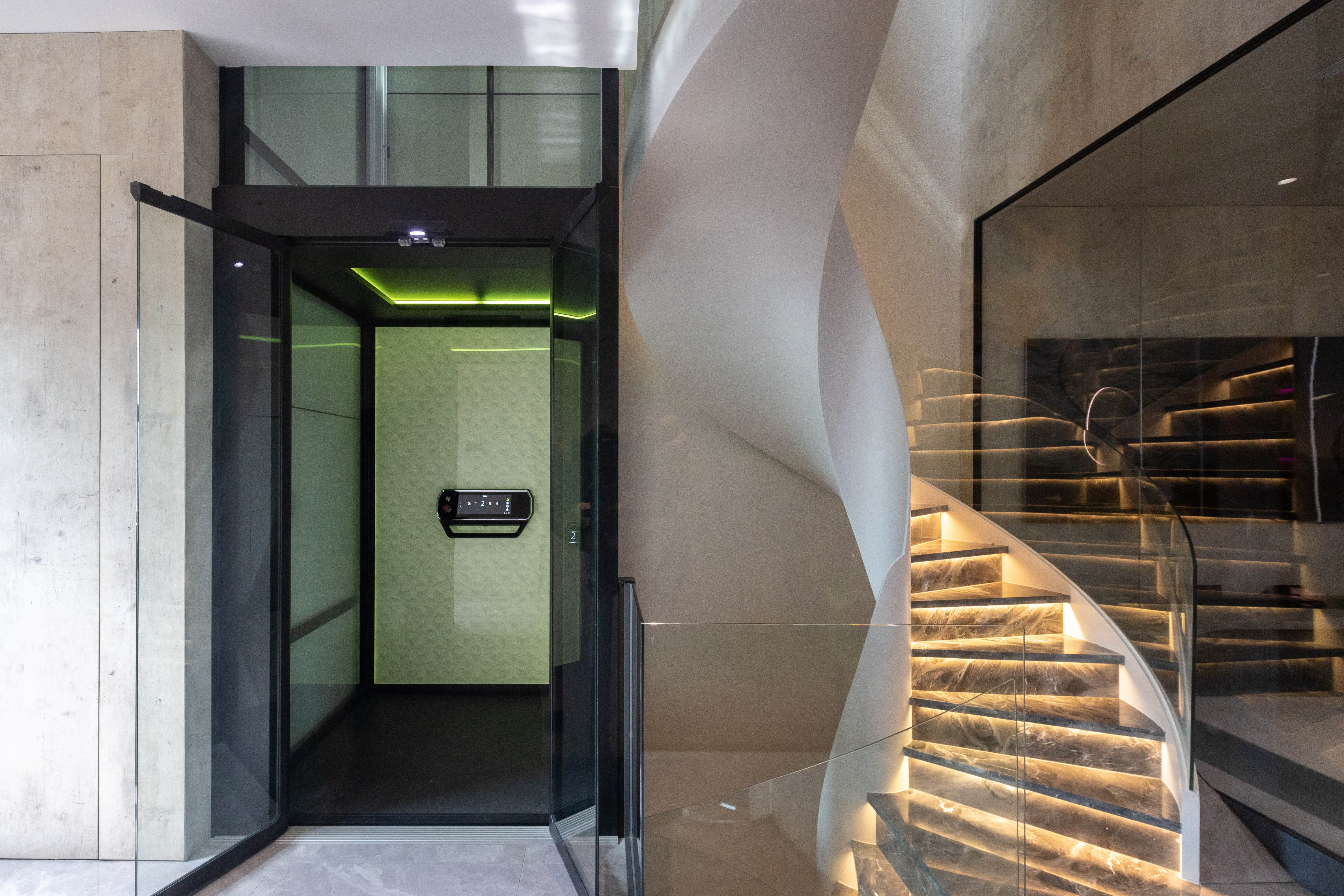 Glass Lift and Modern LED Staircase in Vietnam Home