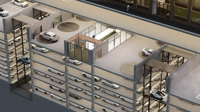 MPSystem's Robotic Parking System in commercial building