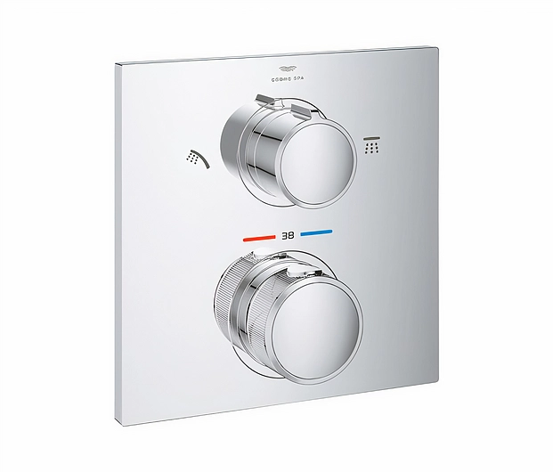 Thermostat for concealed installation with 2 way diverted head shower / hand shower