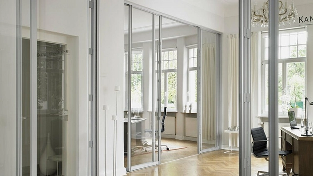 Sliding door room partition at law firm