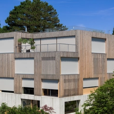 Vertical Fabric Blinds at a Wooden House in Zurich