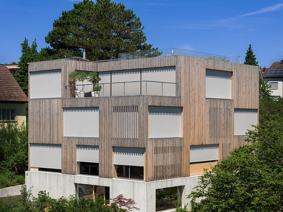 Vertical Fabric Blinds at a Wooden House in Zurich