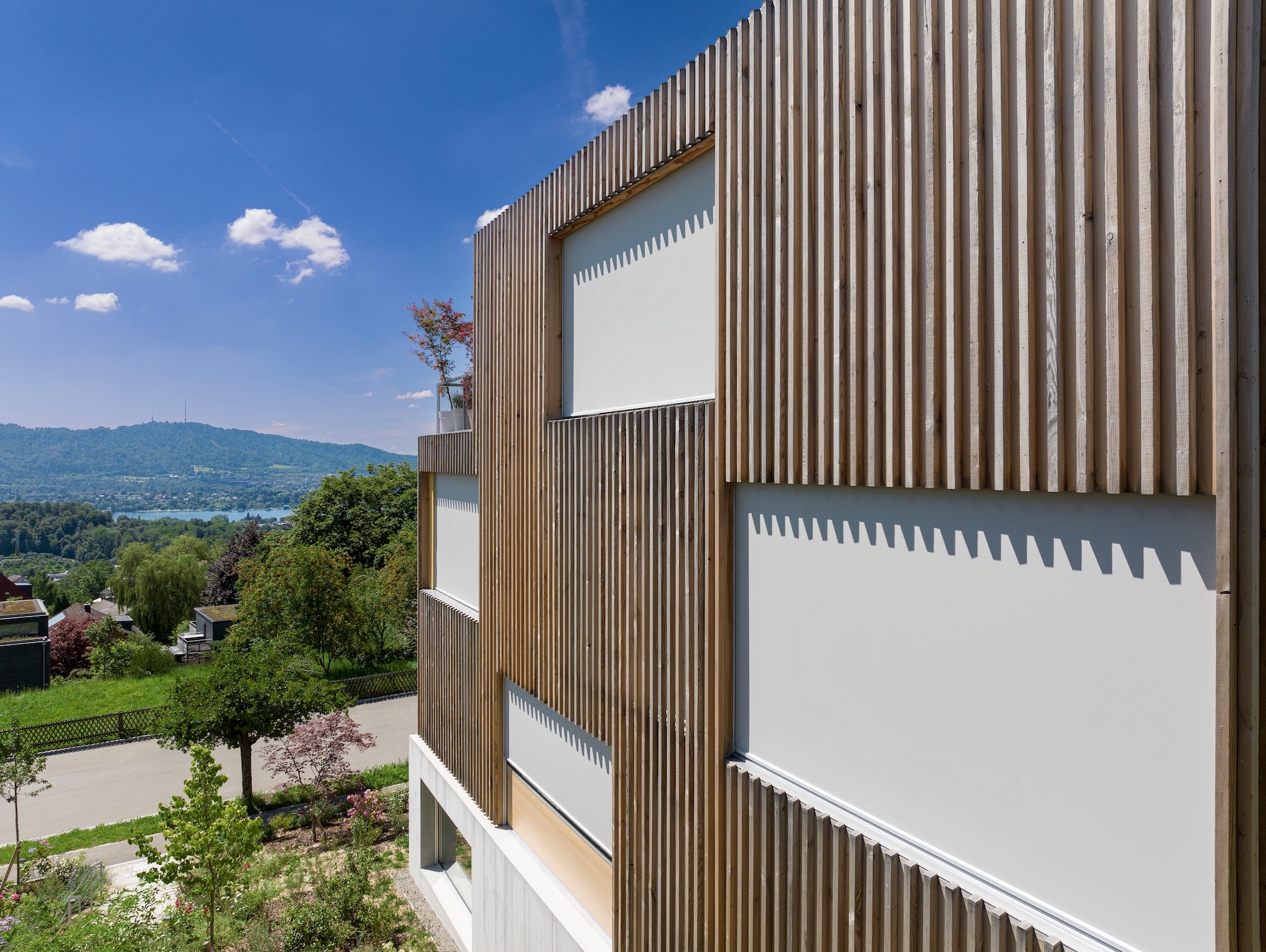 Vertical Fabric Blinds at a Wooden House in Zurich