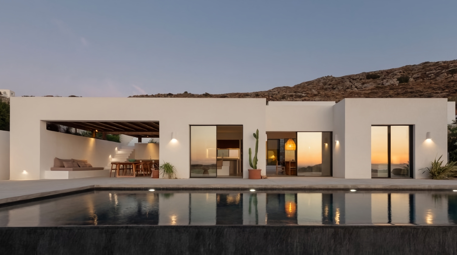 Minimal Powder-Coated Aluminum in Aegean Villa