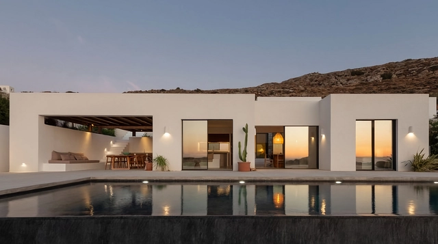 Minimal Powder-Coated Aluminum in Aegean Villa