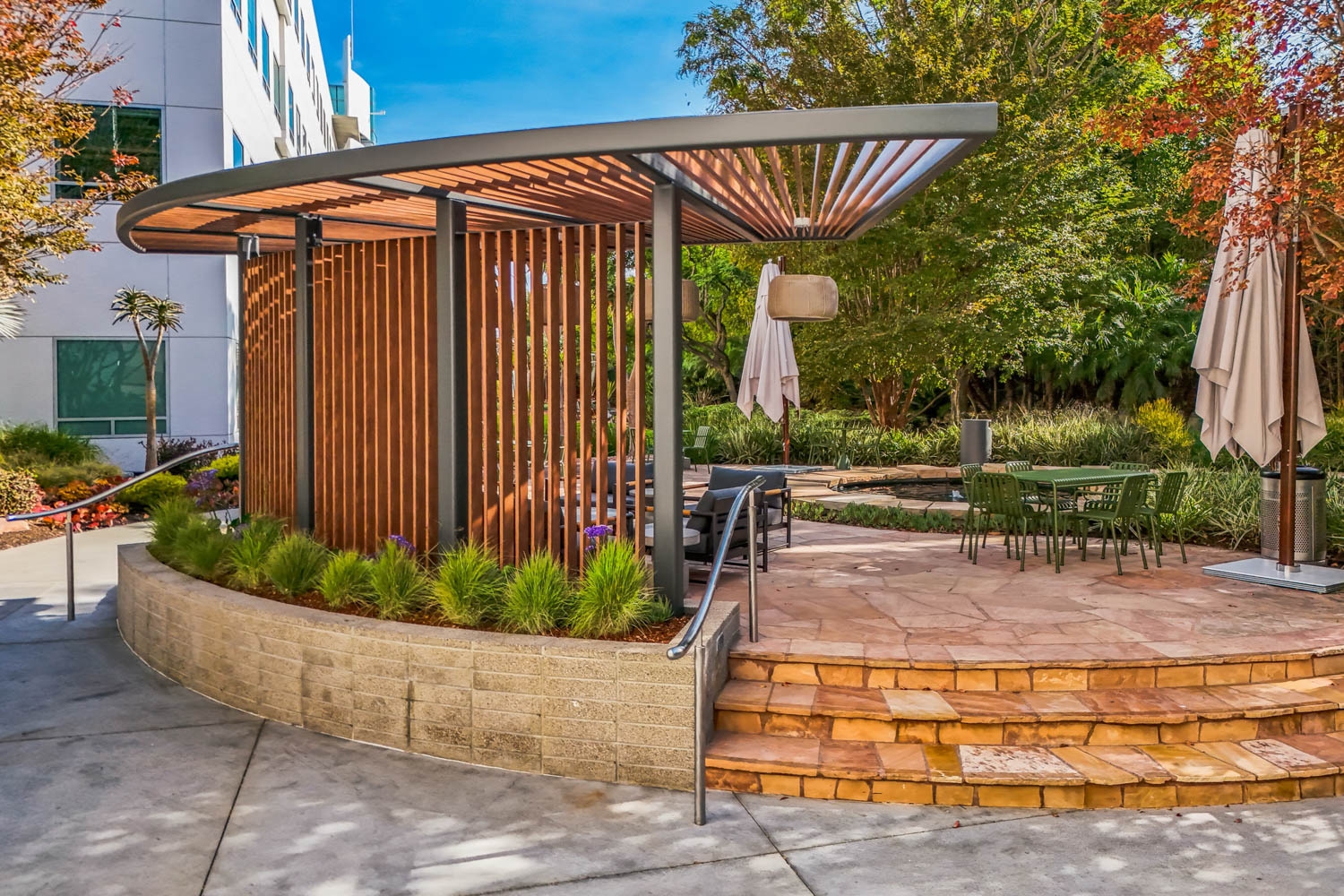 Woodgrain Aluminum Pergola in LA Creative Hub