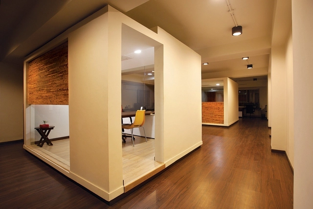 White Canvas & 22 feet office / Kamat & Rozario Architecture - Offices Interiors, Kitchen, Door, Beam, Lighting, Chair, Table