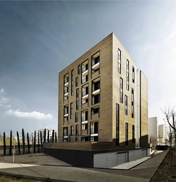 Apartment Building of 42 Units / Roldán + Berengué - Apartments, Facade, Door