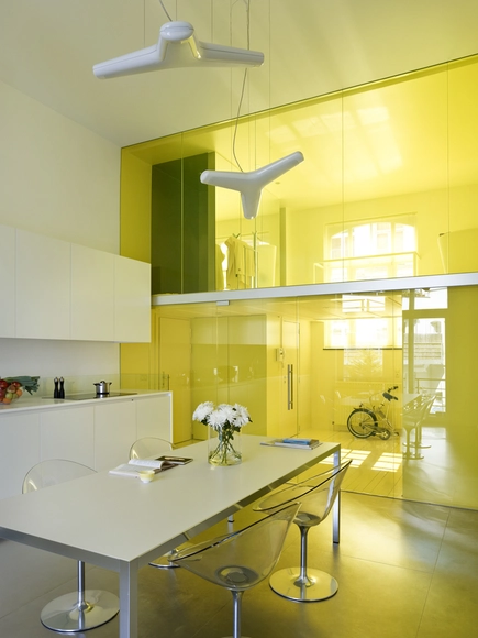 Loft Geeraert / dmvA - Loft, Kitchen, Beam, Table, Countertop, Lighting, Chair