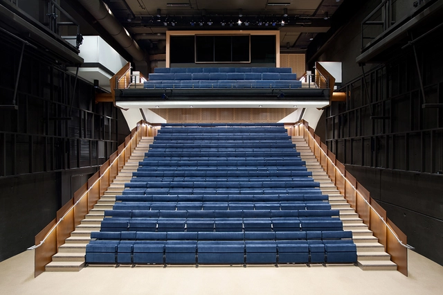Baryshnikov Arts Center, Jerome Robbins Theater / think! -  Performing Arts Center , Stairs, Beam, Handrail, Door, Facade, Lighting