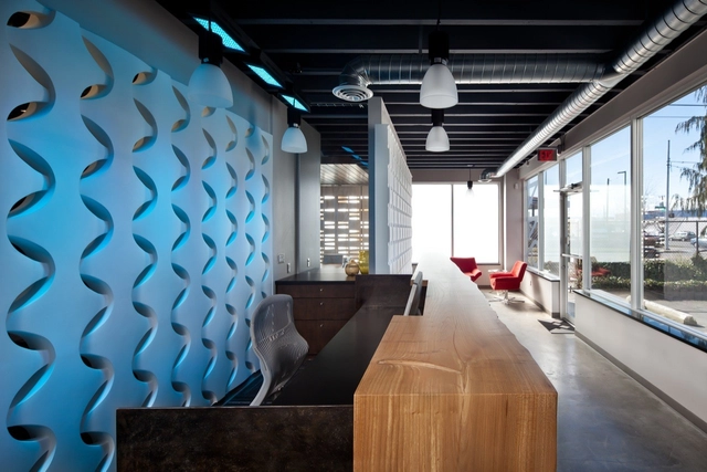 Modular Arts / Heliotrope Architects - Offices Interiors, Facade, Beam, Table, Chair