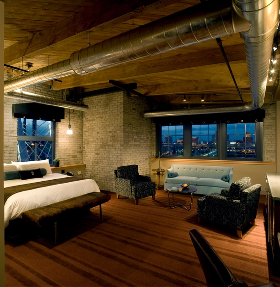 Iron Horse Hotel / The Kubala Washatko Architects - Renovation, Beam, Table, Bed