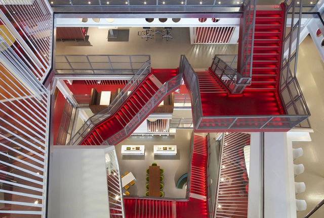 Ropemaker / Clive Wilkinson Architects - Offices Interiors, Stairs, Facade, Handrail