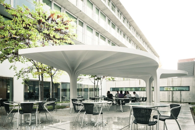 Leaf-Structured Canopy / SAM Architekten und Partner - Offices, Patio, Facade, Door, Table, Chair