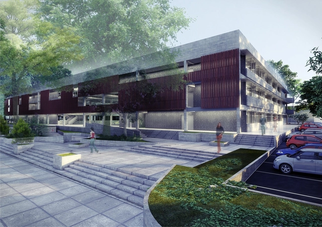 Escola Senai / NPC Grupo Arquitetura - Arquitetura Educacional, Jardim, Fachada