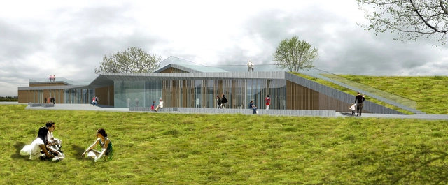 Proyecto para Centro de Interpretación en Hontomín / VAUMM - Centro De Interpretación, Jardín, Fachada