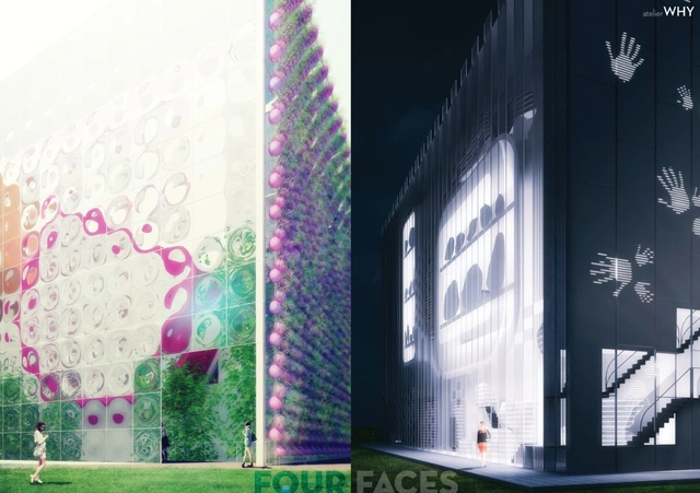 Four Faces: Collider Activity Center Competition Entry / Atelier WHY - Recreation & Training, Facade, Lighting, Cityscape