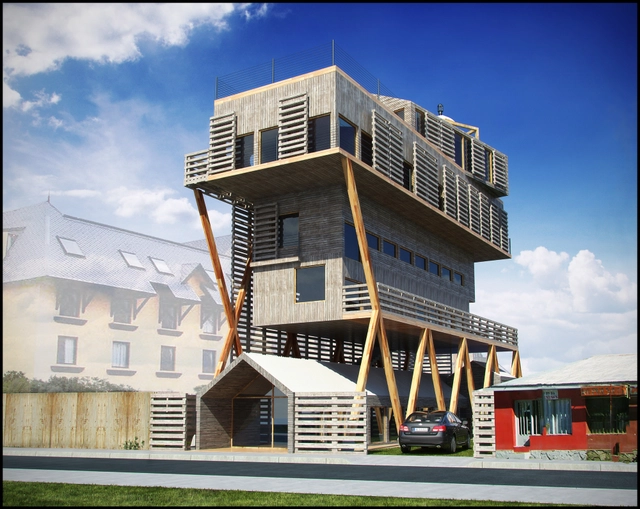 Propuesta "Casa el Faro" / Fernanda Vuilleumier - Casas, Fachada, Escaleras