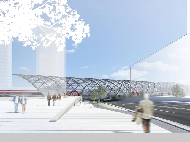 Elbbrücken Underground Station Winning Proposal / gmp Architekten - Transportation , Facade, Stairs, Handrail